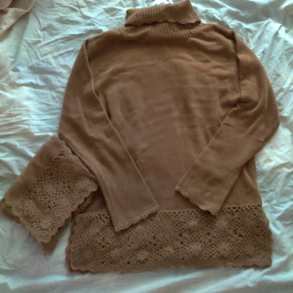 Light cocoa sweater with matching scarf by Outside Additions by Stan Herman.